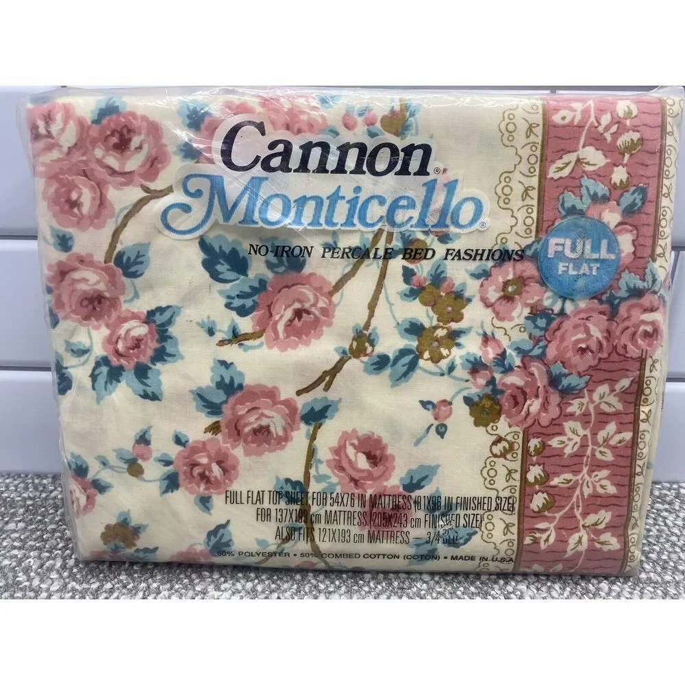 Cannon Monticello No Iron Percale Full Flat Top Sheet New VTG‎ Sealed